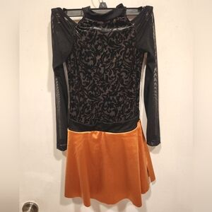 Revolution Black & Copper Jazz Tap Dance Costume Dress Sz L Child Cold Shoulder